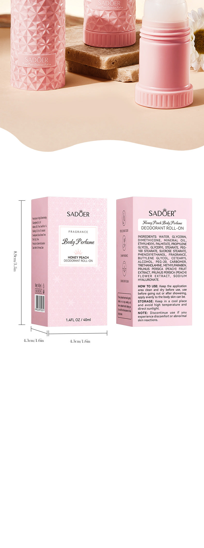 Body Perfume Roll-On40mlSADOER Fragrant Refreshing Portable Roll-On  Wholesale