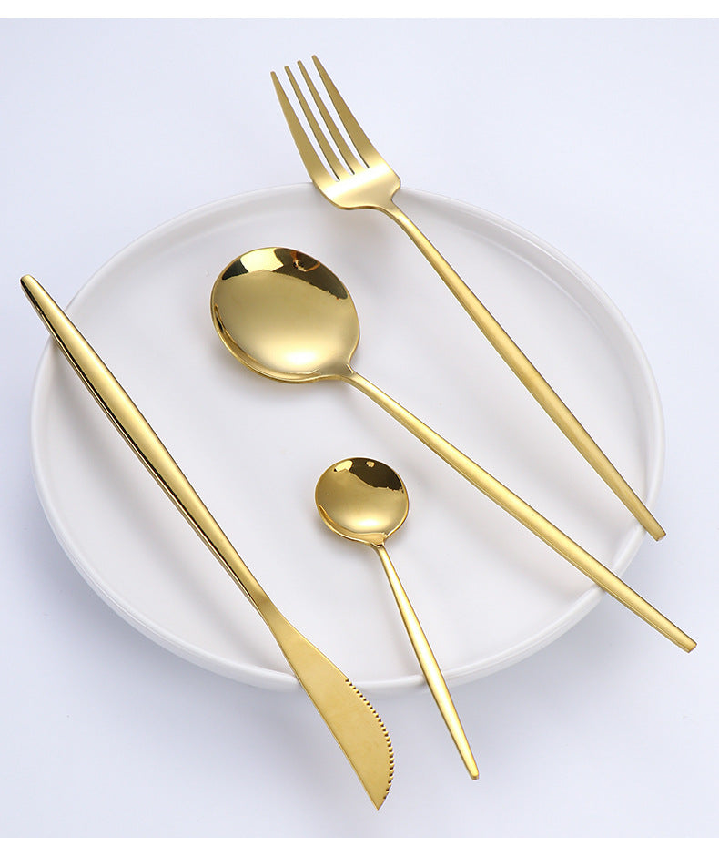 Stainless Steel Cutlery Set24Set of Gold-Plated Portuguese Tableware Western Steak Knife Fork Spoon Gift Box