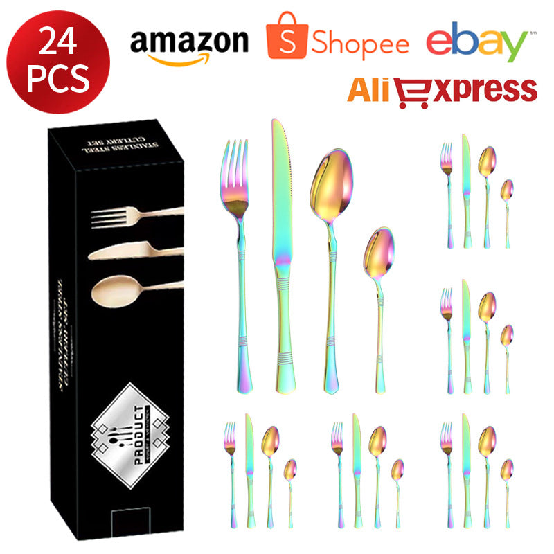 Stainless Steel Cutlery Western Steak Knife and Fork6Restaurant Crown Knife, Fork, and Spoon for One Person24Piece Suit