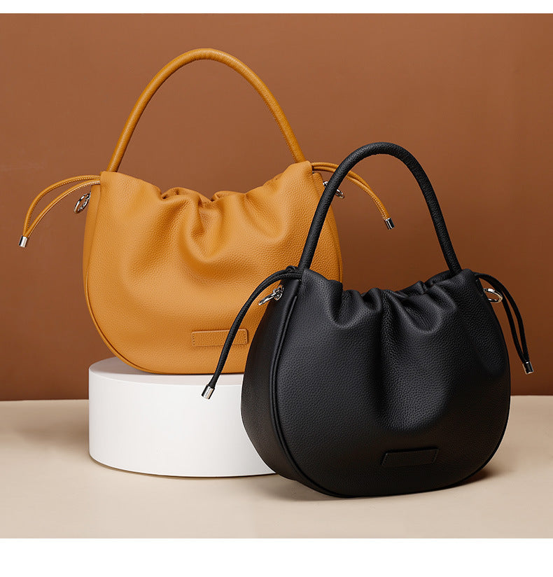 New Women's Bag Cloud Bag Fashion Crossbody Bag Cowhide Shoulder Bag Handbag Pleated Saddle Bag Trendy