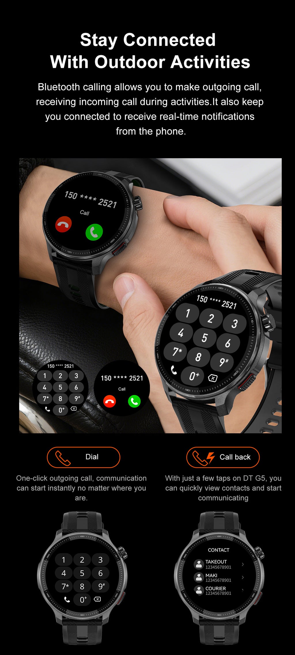 DTG6Smart Watch Bluetooth Call Heart Rate Pedometer Sleep Depth Waterproof GPS Offline Navigation Three-Proof Sports