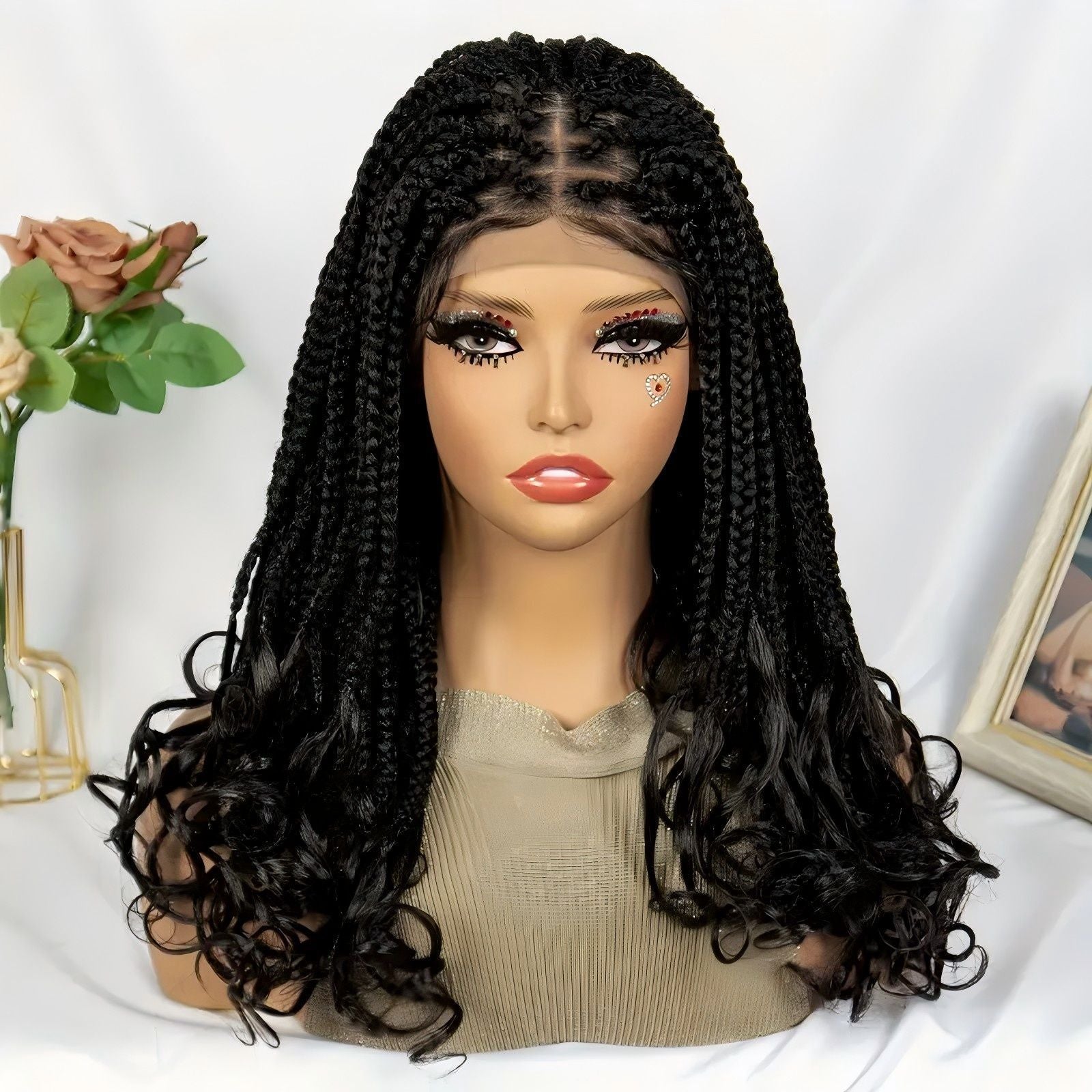 Cross-Border Hot-Selling French Curl Full Lace Hand-Woven Three-Strand Braid Women's Wig Braid hair Headband Style