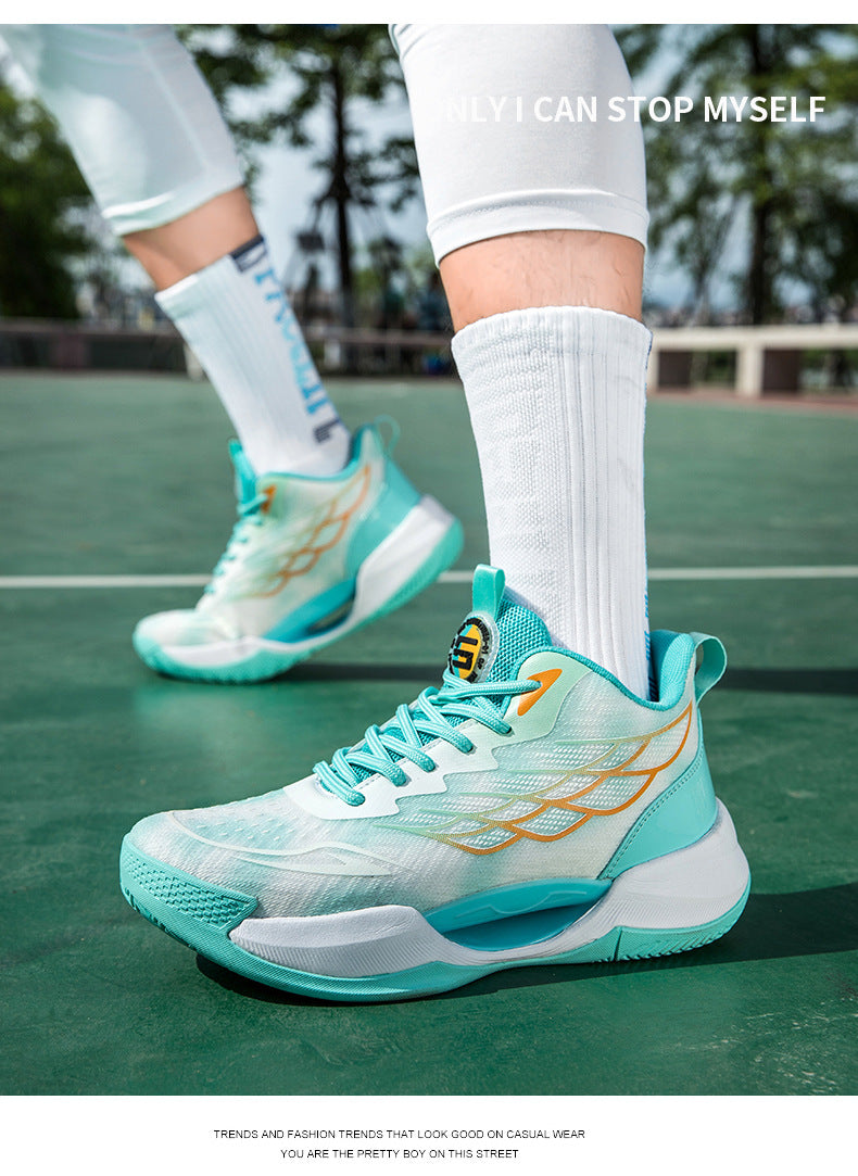 2025New Men's Shoes Mesh Breathable High Elastic Shock Absorption Sports Shoes Youth Casual Non-slip Thick Bottom Basketball Shoes