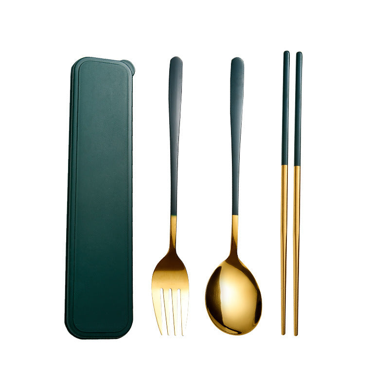 Stainless Steel Korean Portable Tableware Set Spoon Fork Chopsticks Three-Piece Set Student Travel Internet Celebrity Tableware