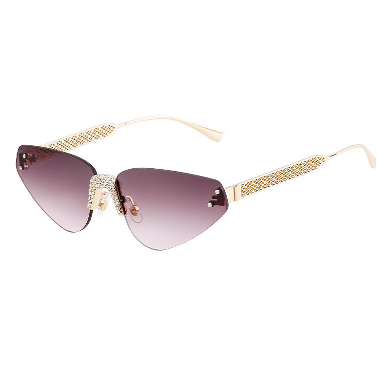 New European and American Fashion Frameless Sunglasses with Rhinestones for Women Outdoor Street Style Sunglasses Women Sun Protection Wholesale shades