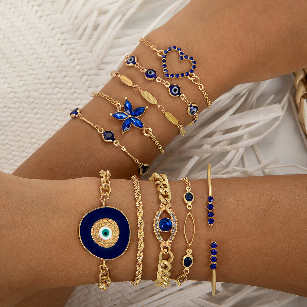 European and American Style Bracelet Bohemian Devil's Eye Bracelet Design Sense Inlaid Diamond Oil Drop Exaggerated Bracelet Set