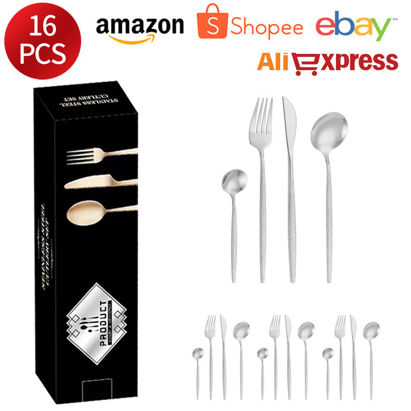 Stainless Steel Cutlery Western Knife Fork Spoon Restaurant Steak Knife Fork Hammer Pattern Portugal24Set