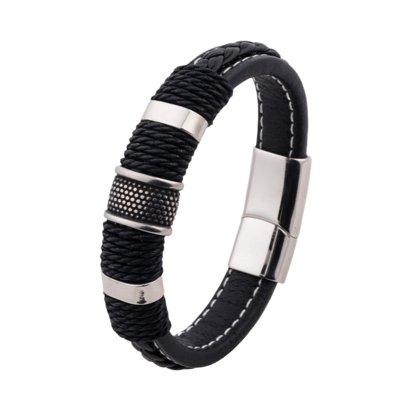 New Punk Bracelet for Men gold Steel Ring Bracelet Couple Jewelry Magnetic Clasp Cord Leather Bracelet