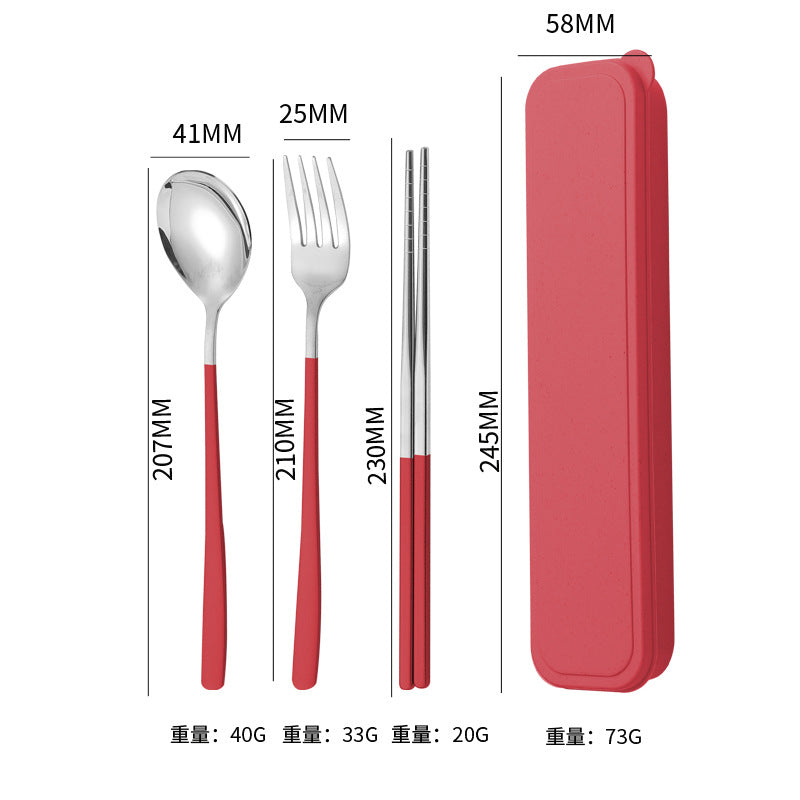 304Stainless Steel Tableware Student Korean Portable Tableware Office Worker Outdoor Spoon Fork Chopsticks Four-piece Set