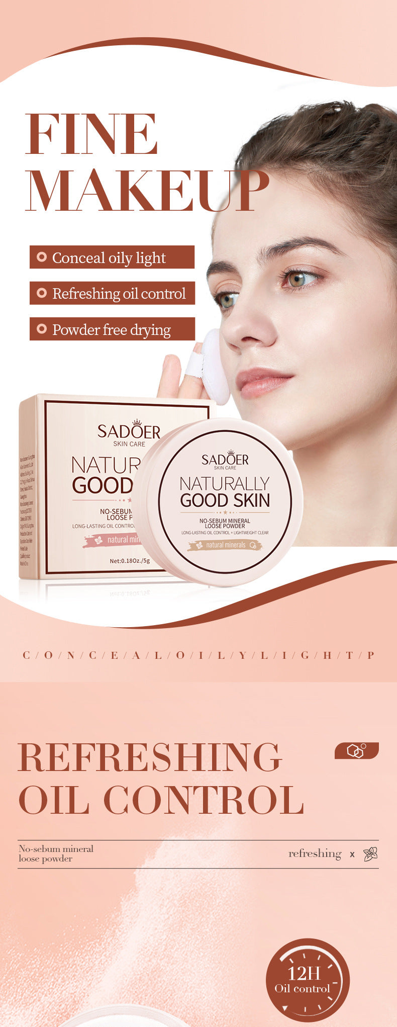 Makeup SADOER Mineral Loose Powder Refreshing Lightweight Setting Concealer Powder  Wholesale