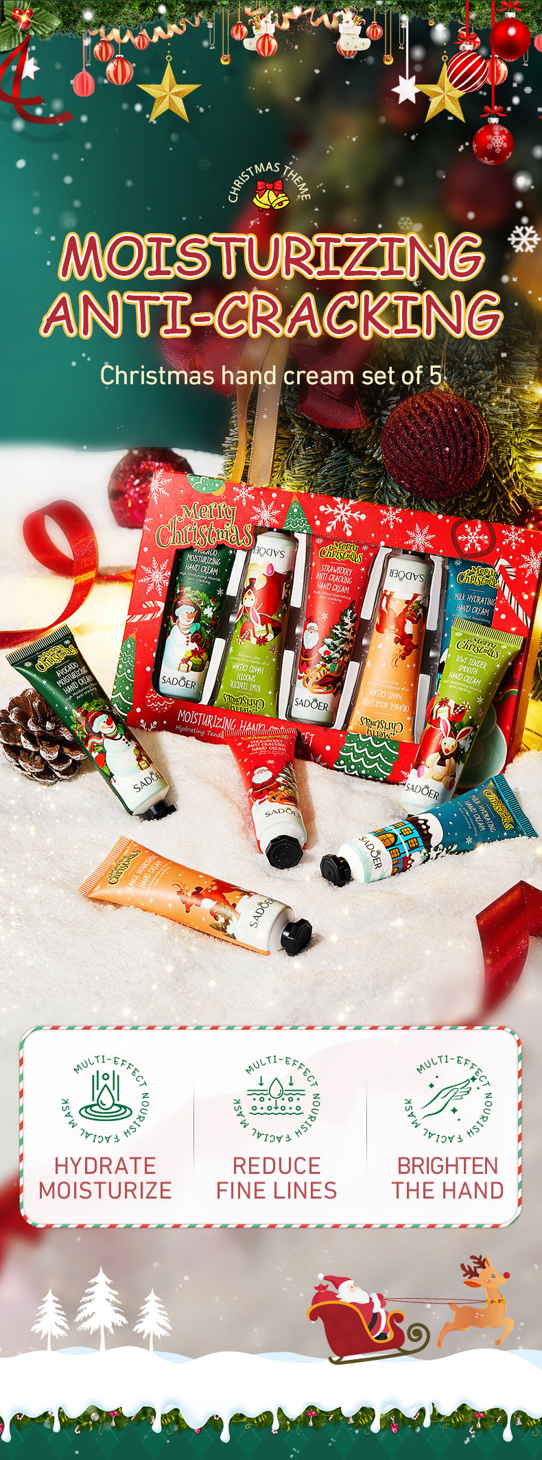 Christmas Moisturizing Anti-Chapped Hand Cream Five-Piece Set SADOER Autumn and winter hand cream  foreign trade wholesale