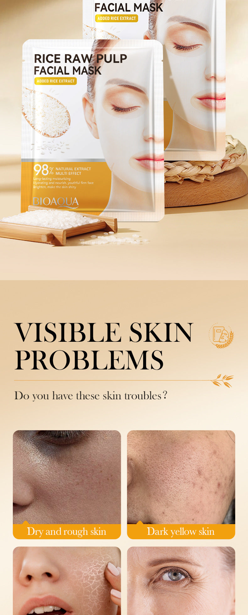 Rice Puree Face Mask25g BIOAOUA Moisturizing and rejuvenating facial mask patch cross-border wholesale