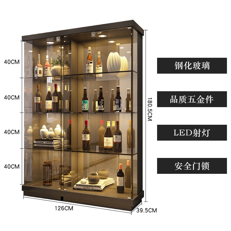All-Glass Wine Cabinet Living Room Wall-Mounted Sideboard Modern Simple Light Luxury Small Red Wine Transparent Collection Figurine Display Cabinet