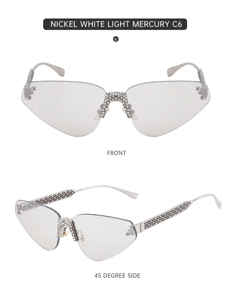 New European and American Fashion Frameless Sunglasses with Rhinestones for Women Outdoor Street Style Sunglasses Women Sun Protection Wholesale shades