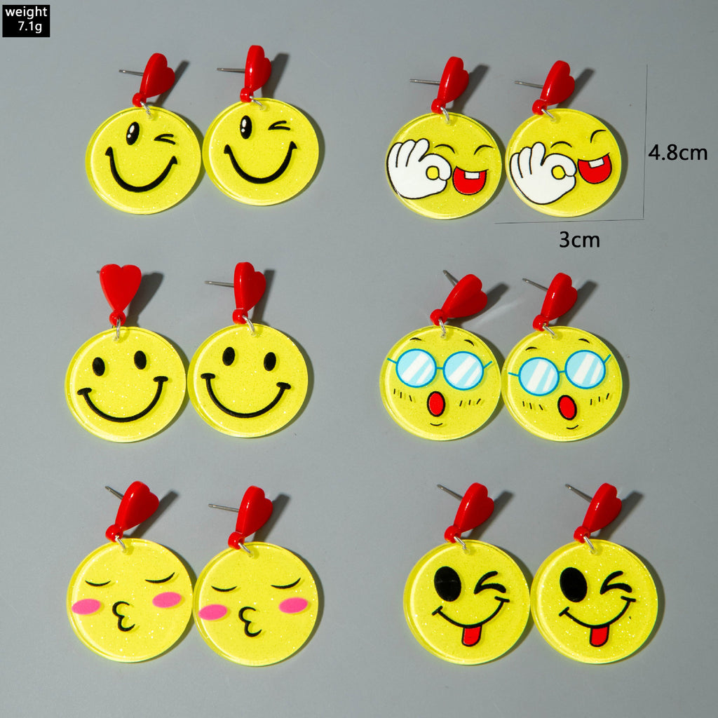 European and American Ornament Cartoon Round Smiley Yellow Earrings Cute and Unique earrings Jewelry Wholesale
