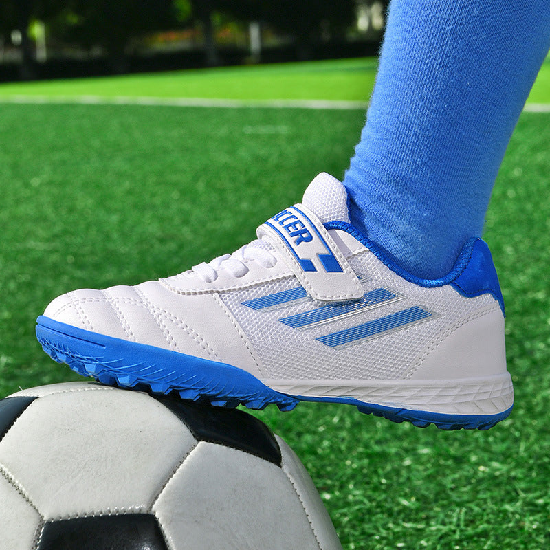 New football shoes for men and women with Velcro for children TF Broken Nail Style Youth Student Grassland Flat Training Shoes