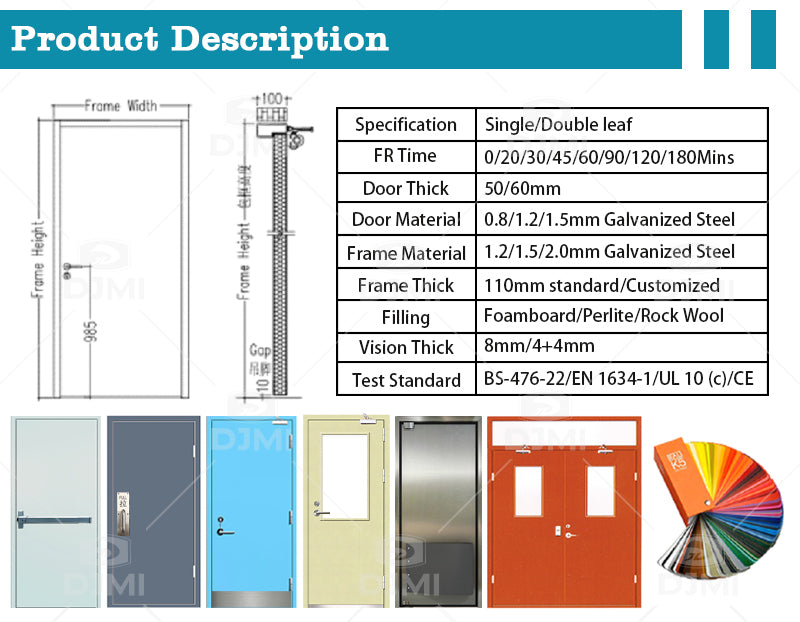 Cheap Price Fire Rated   With Stainless Steel Handle Single Leaf Security Fireproof Metal Door Certified Exit Gate Steel Door