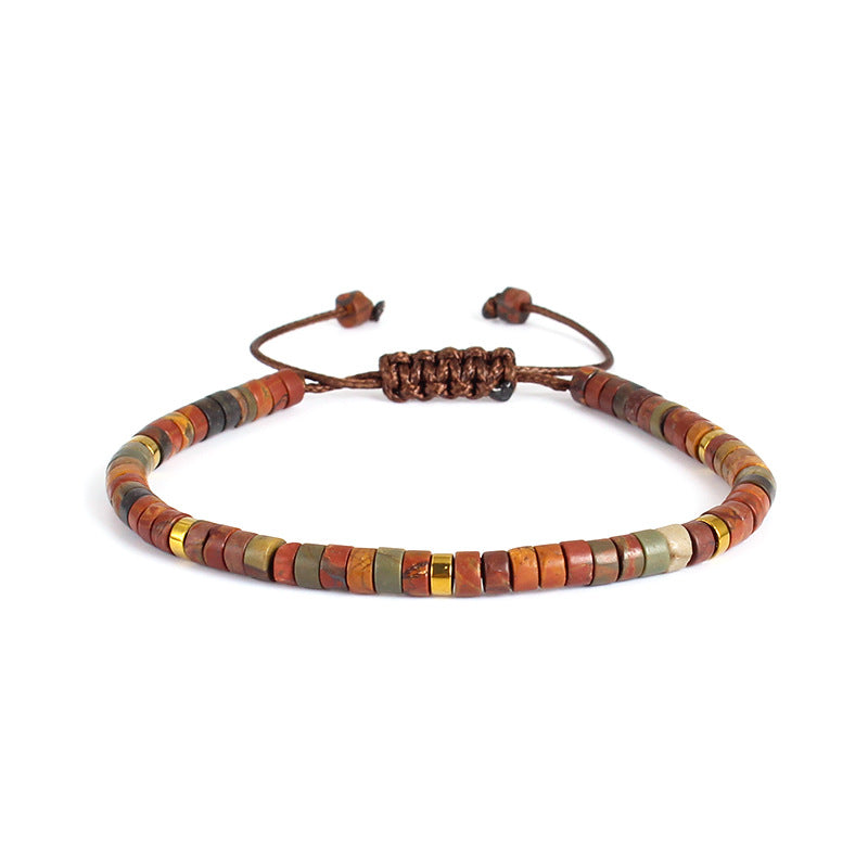 Women's Lapis Lazuli Handwoven Bracelet Natural Stone Beaded Green Imperial Adjustable Woven Bracelet