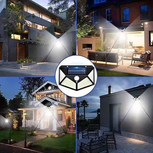 100LED Solar Light Outdoor Wall Light Four-Sided Emitting Street Light Human Body Sensing Garden Garage Landscape Light