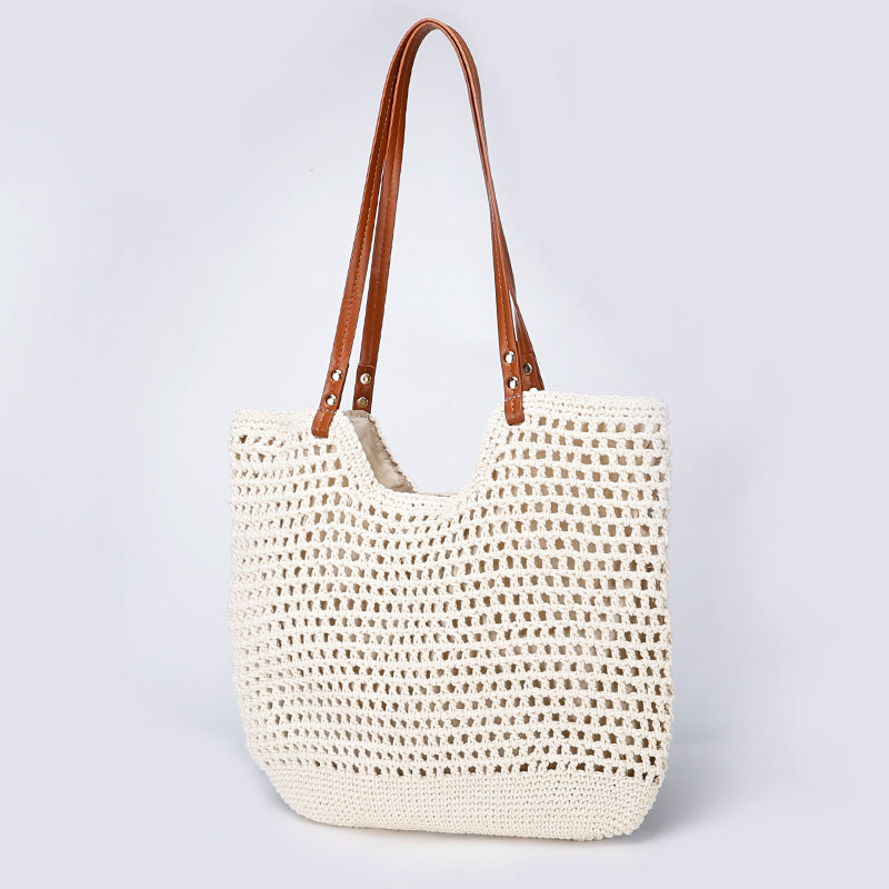 New Large Capacity Lazy Style Woven Bag for Women Versatile Artistic Shoulder Bag Beach Bag Cotton Rope Commuter Tote Bag