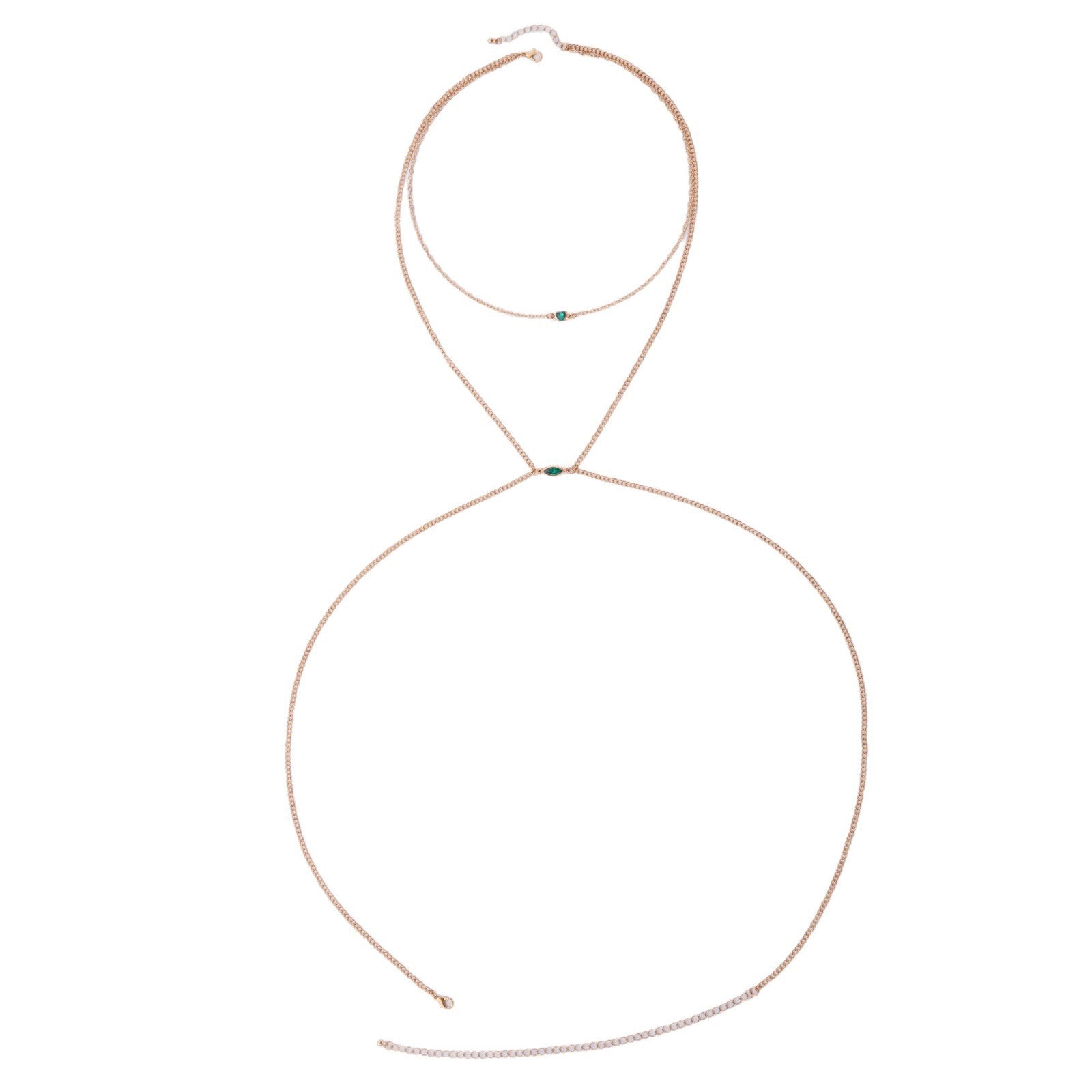 Trendy Simple Men's Body Chain Necklace Fashion Imitation Emerald Heart Hollow Chest Chain with Diamonds