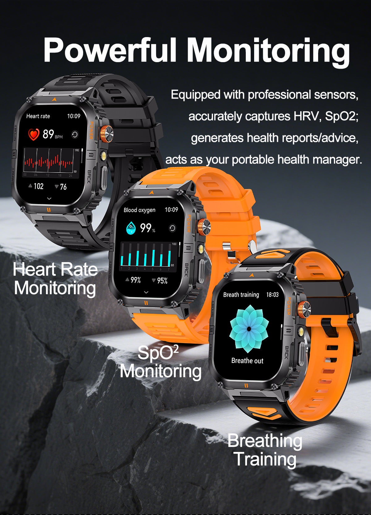 YK12Smart Watch Bluetooth Call True Heart Rate Step Count Sleep Monitoring Deep Waterproof Large Battery Sports Three-Proof