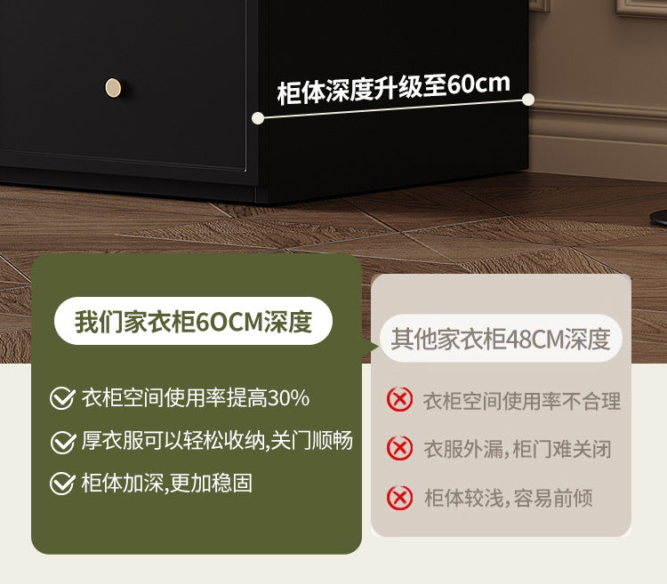 French Retro Style Black Wardrobe Modern Simple Small Apartment Light Luxury Internet Celebrity Closet Storage Cabinet Bedroom Economical Type