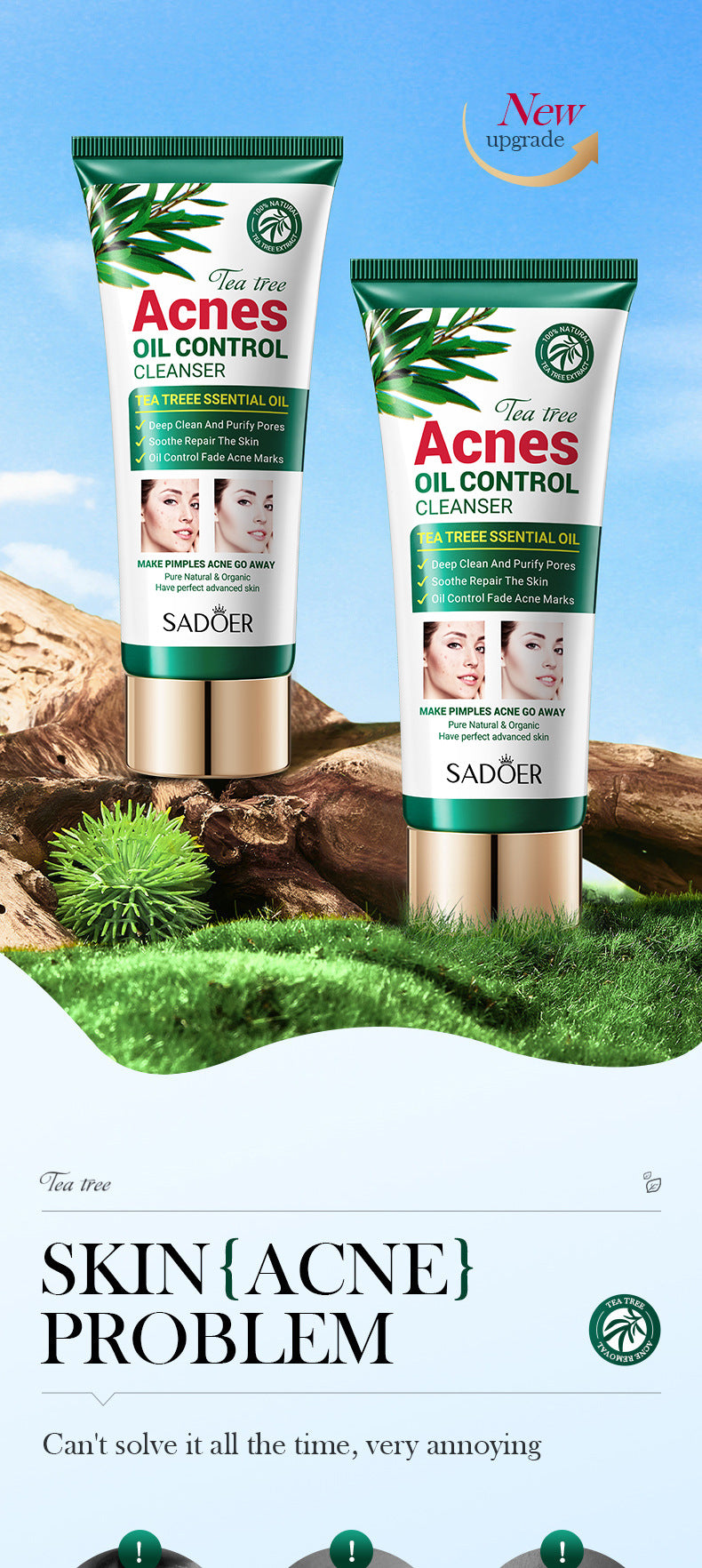 Tea Tree Facial Cleanser100gSADOER Deep Cleansing Moisturizing Refreshing Cleanser  Wholesale
