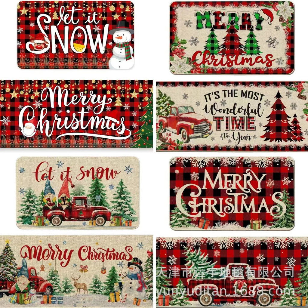Carpet Crystal Velvet Christmas Floor Mat Cartoon Holiday Decoration Entry Door Floor Mat Dirty Resistant Foot Mat