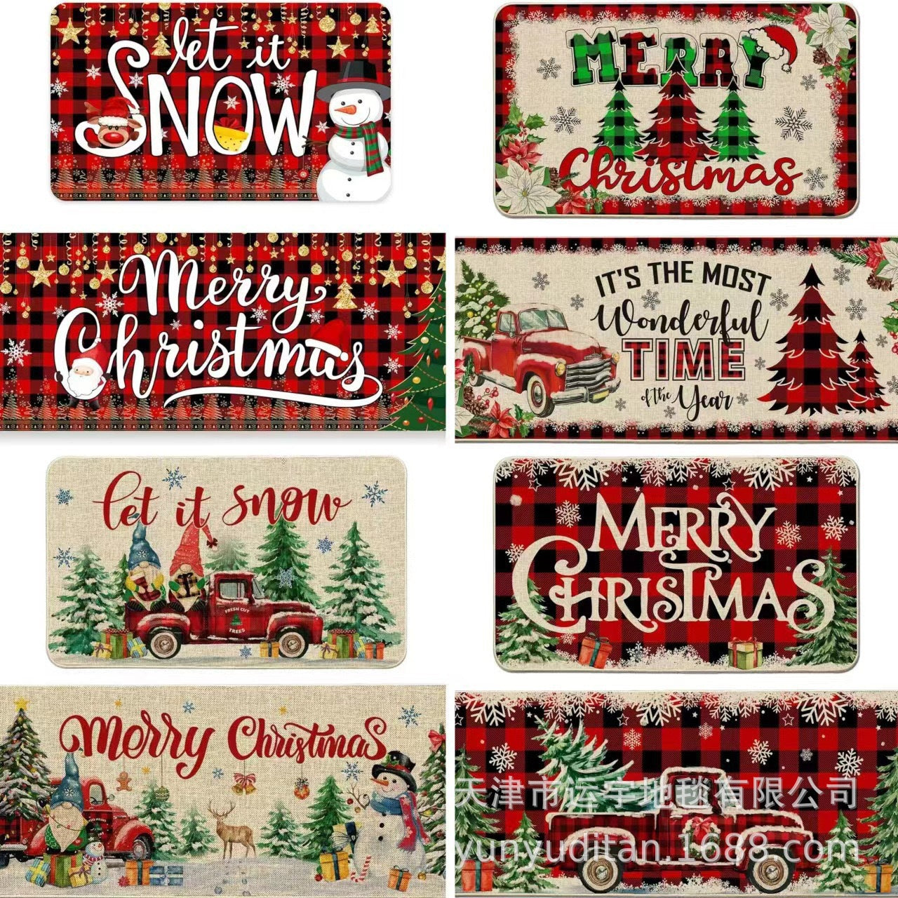 Carpet Crystal Velvet Christmas Floor Mat Cartoon Holiday Decoration Entry Door Floor Mat Dirty Resistant Foot Mat
