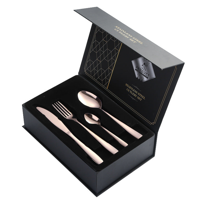 410Stainless Steel Cutlery Set Restaurant Square Handle Knife Fork Spoon24Set of Western Steak Knives and Forks