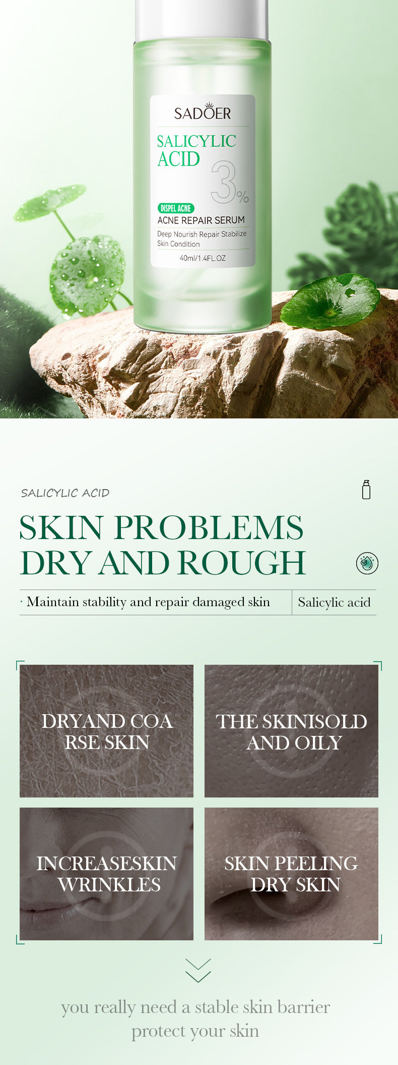 Salicylic Acid Skincare Series SADOER Anti-acne Amino Acid Moisturizing and Hydrating Skin Care Products  Foreign Trade Approval