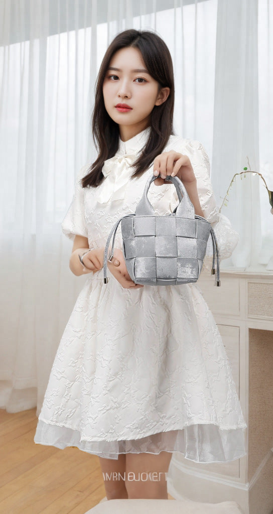 New Chinese Style Handmade Bucket Bag Woven Design Basket Handbag New Mini Crossbody Bag for Women