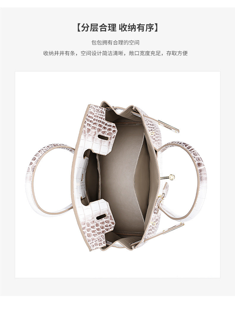 European and American New Style Platinum Bag Crocodile Pattern Women Genuine Leather High-end Fashion Women's Bag Single Shoulder Crossbody Large Capacity Handbag