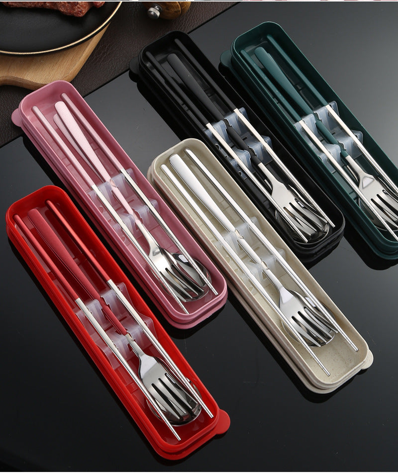 304Stainless Steel Tableware Student Korean Portable Tableware Office Worker Outdoor Spoon Fork Chopsticks Four-piece Set