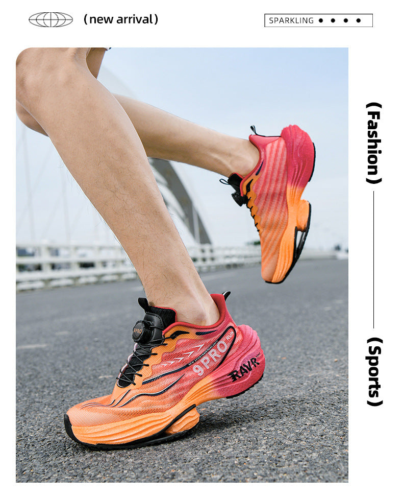 2025Autumn Winter New Breathable Double Mesh Knob Buckle Sports Shoes Couple High Elastic Popcorn Soft Bottom Carbon Plate Running Shoes