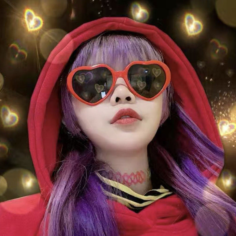 Light Changing Heart Romantic Glasses Night Internet Celebrity Same Style Sunglasses Trendy Heart Sunglasses Stage Performance