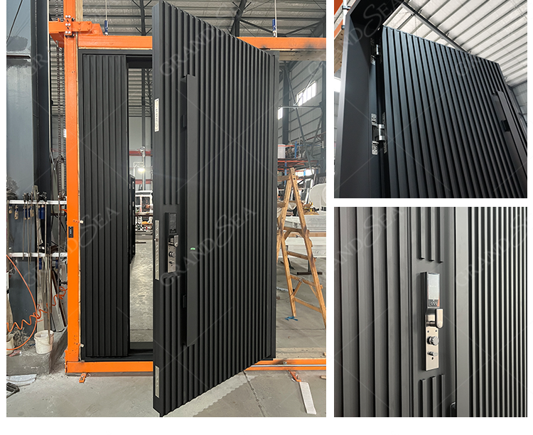 USA Style Exterior Modern High Glossy Black Solid Metal Front Aluminum Stainless Steel Pivot Entry Doors Price