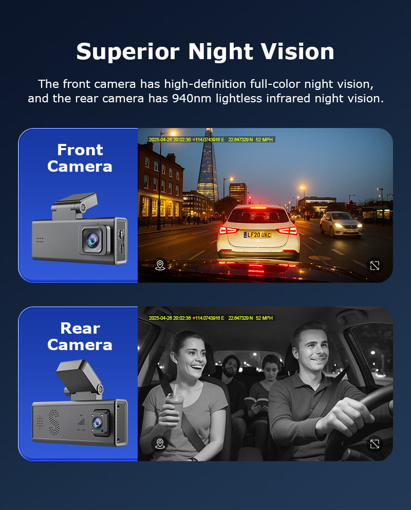New Driving Recorder Binocular Parking Camera Panoramic HD Infrared Night Vision GPS Vehicle-mounted Monitoring