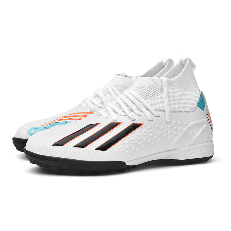High-top Unisex Youth Soccer Shoes with Broken and Long Spikes for Grass Field Competition Training Student Sports Shoes