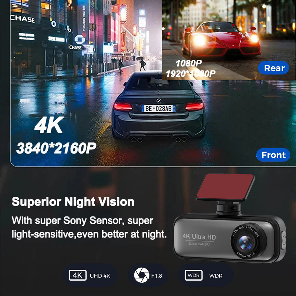 V26C4K Dual-lens Dash Cam HD Ultra Wide Angle Night Vision WiFi Front and Rear Double Recording GPS Car