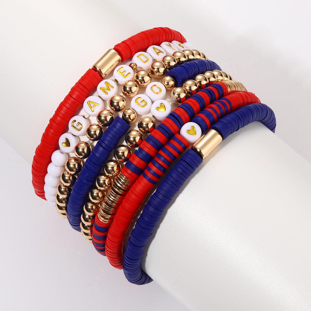 American Competition Day Soft Clay Bracelet for Women Elastic Jewelry with Gold Beads Game Day Alphabet Soft Clay Bracelet Set