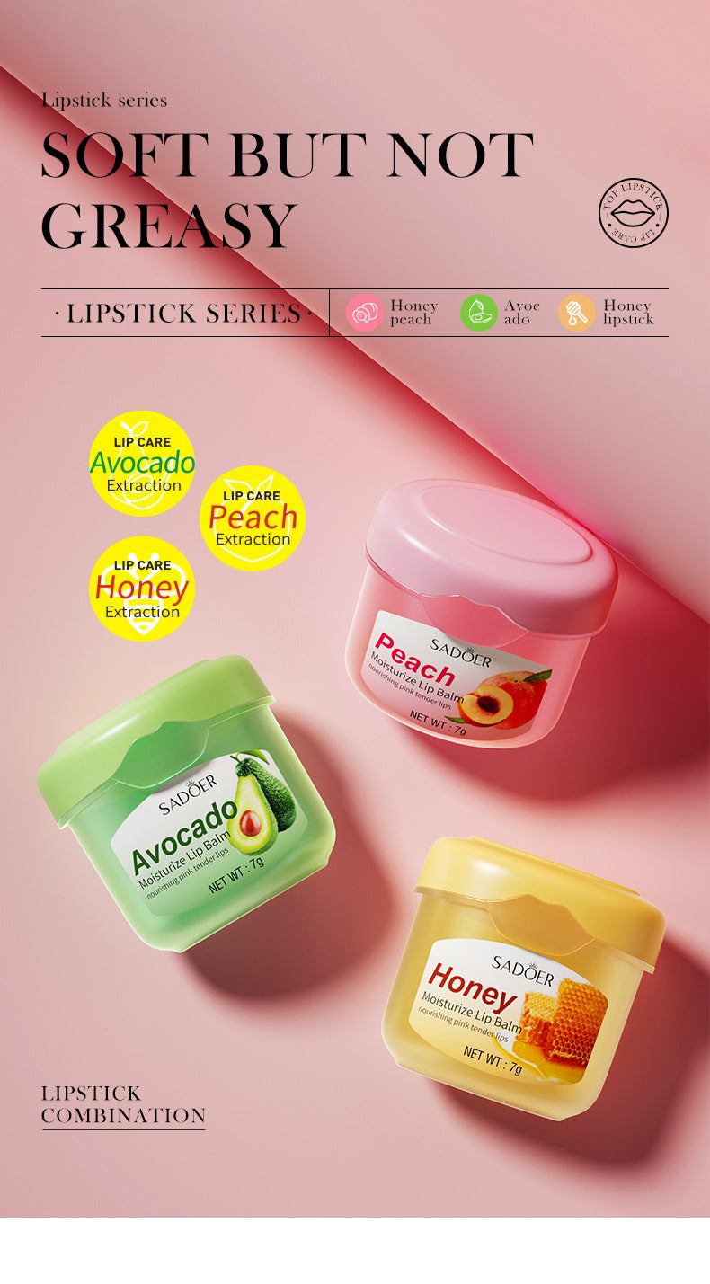 Lip Balm SADOER Honey Hydrating Avocado Anti-Dry Crack Peach Lip Mask  Wholesale
