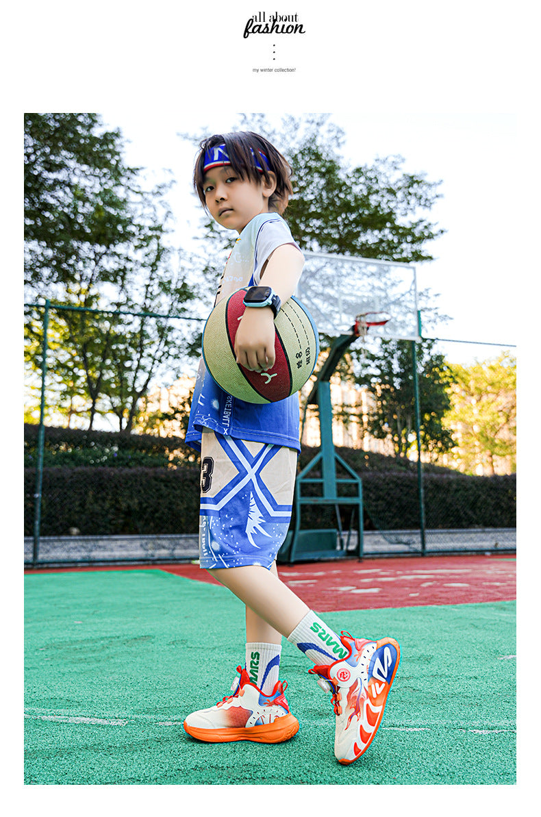 Chinese Style Girls' Shoes2025Autumn New Mesh Breathable Running Sports Shoes Children's Anti-Slip Wear-Resistant Basketball Shoes