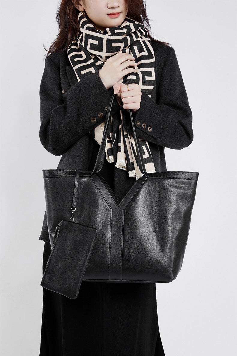 Minimalist Korean Style Tote Bag Shoulder Bag Versatile Large Capacity Women's Bag Underarm Bag Light Luxury Fashion Handbag Cowhide