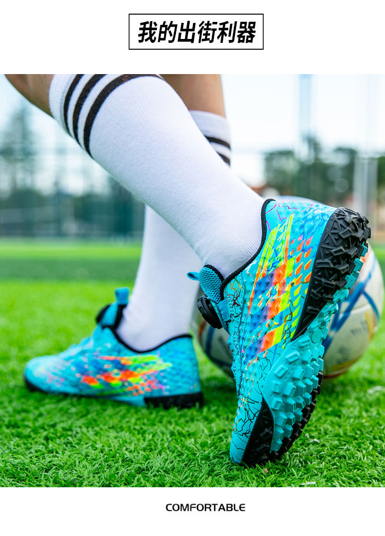 New style soccer shoes for men, women, and children with rotating buckle TF Broken Nail Style Youth Student Grassland Competition Training Shoes
