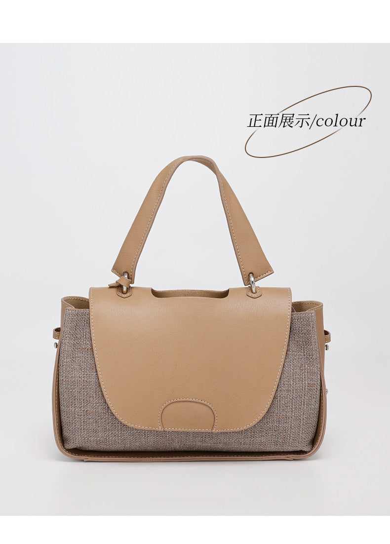 French-style Light Luxury New Niche Design Cowhide Stitching Handbag2024Crossbody Retro Small Square Bag