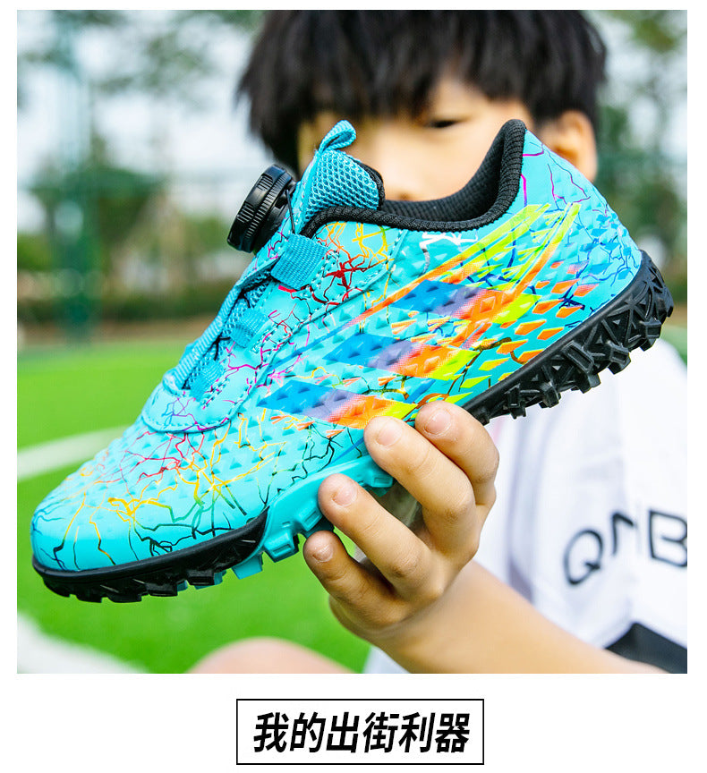 New style soccer shoes for men, women, and children with rotating buckle TF Broken Nail Style Youth Student Grassland Competition Training Shoes