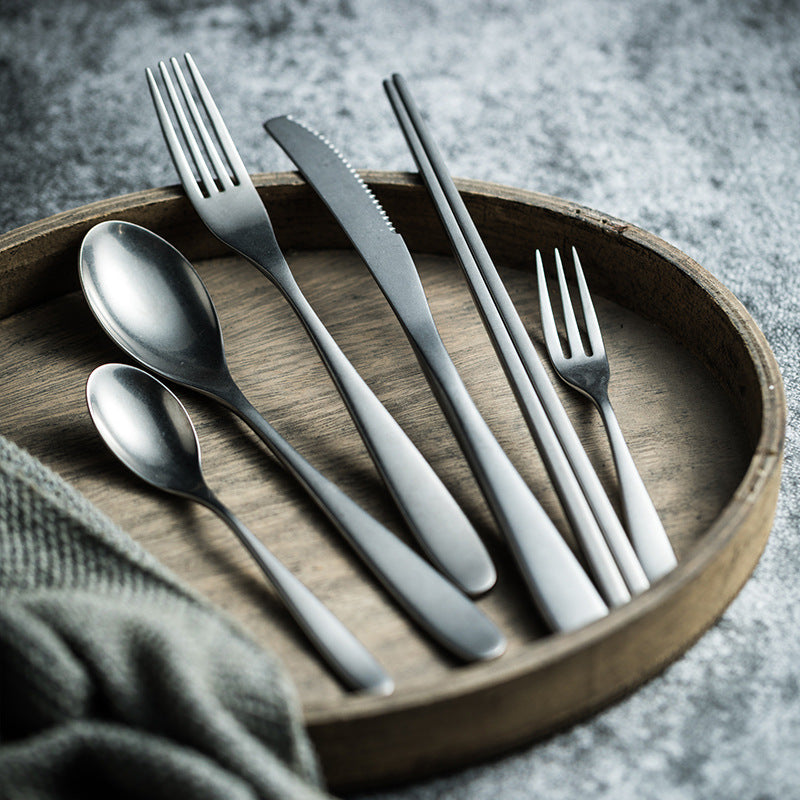 New Moon Moonlight Retro Vintage Stainless Steel Western Cutlery Set Snowflake Matte Texture Industrial Style Chopsticks Tableware