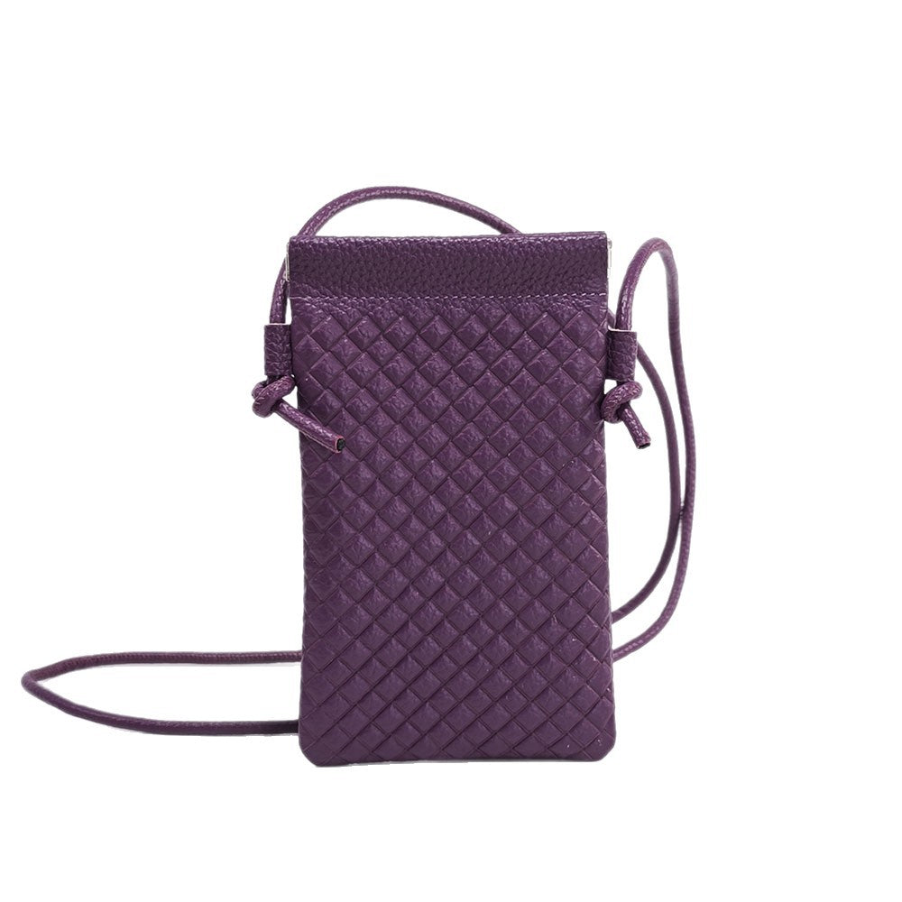 Genuine Leather Phone Bag for Women, Crossbody Small Bag, New Woven Pattern Vertical Style, Lightweight Mini Cowhide Walking Bag